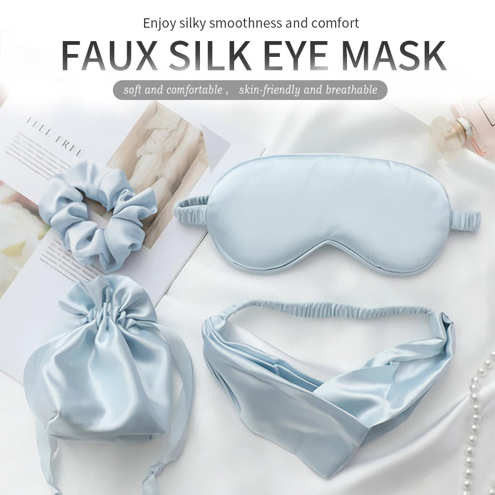 Masque de sommeil en fausse soie, combinaison quatre pièces, doux et respectueux de la peau, léger, résistant au repos, voyage, sieste, mieux dormir pour femmes