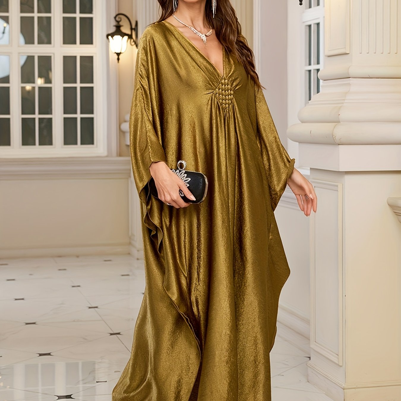 Robe Abaya Oversize Traditionnelle du Moyen-Orient en Champagne Doré pour Femmes