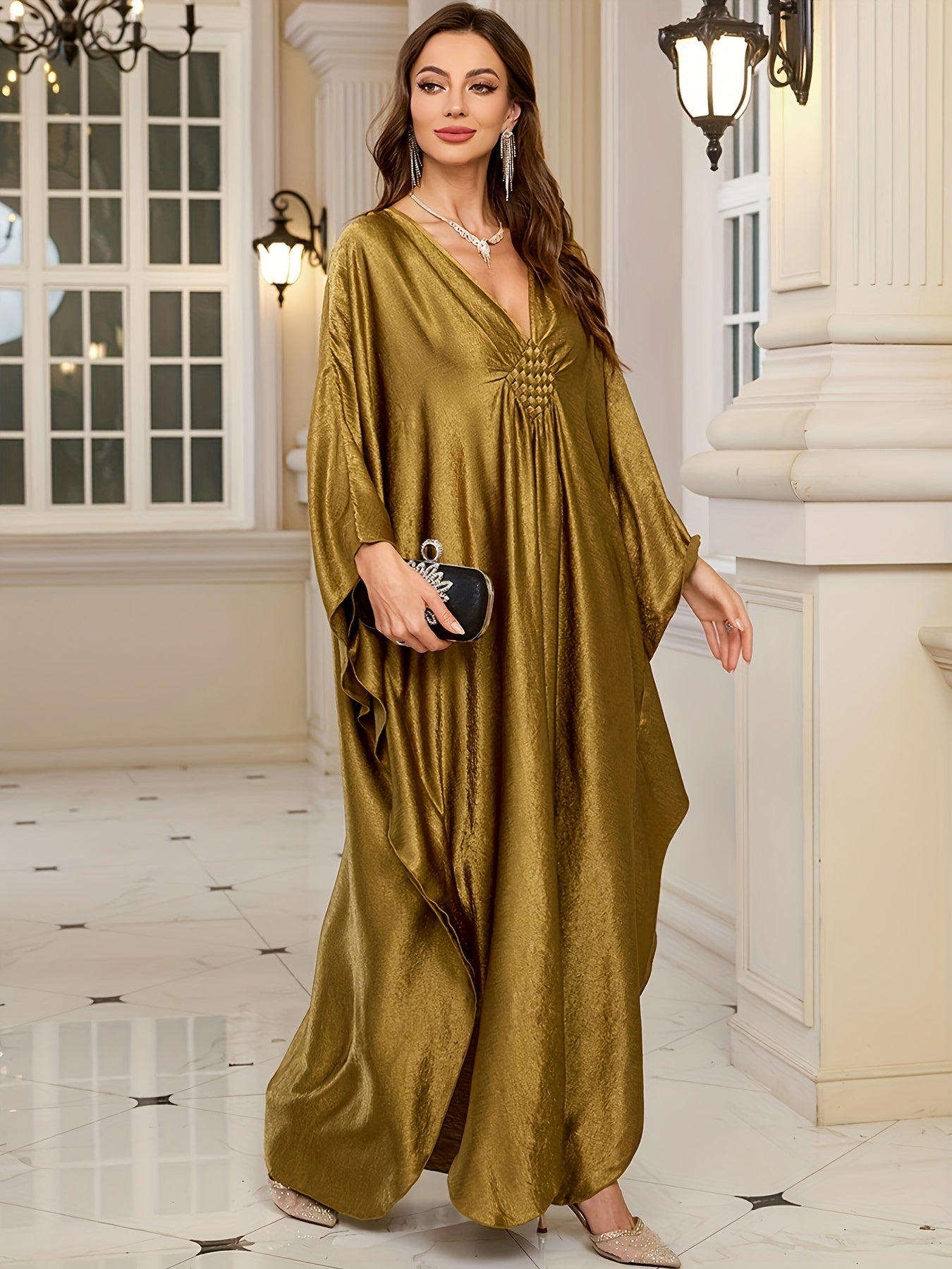 Robe Abaya Oversize Traditionnelle du Moyen-Orient en Champagne Doré pour Femmes
