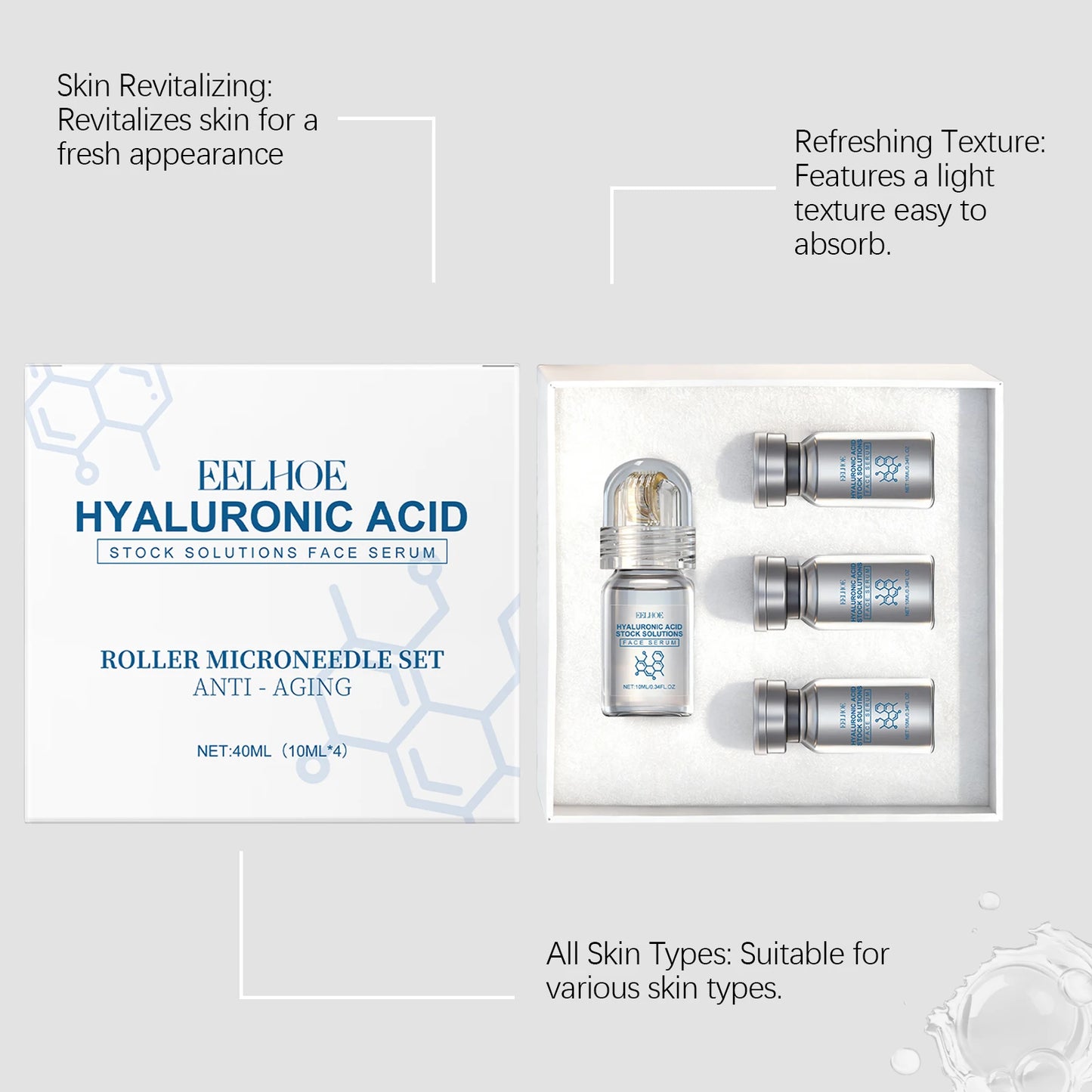 Sérum à la niacinamide et micro-aiguilles, kit de sérum facial 0,25 mm, hydratant, nourrissant pour la peau, soin du visage hivernal, rouleau facial, crème de jour 30 ml