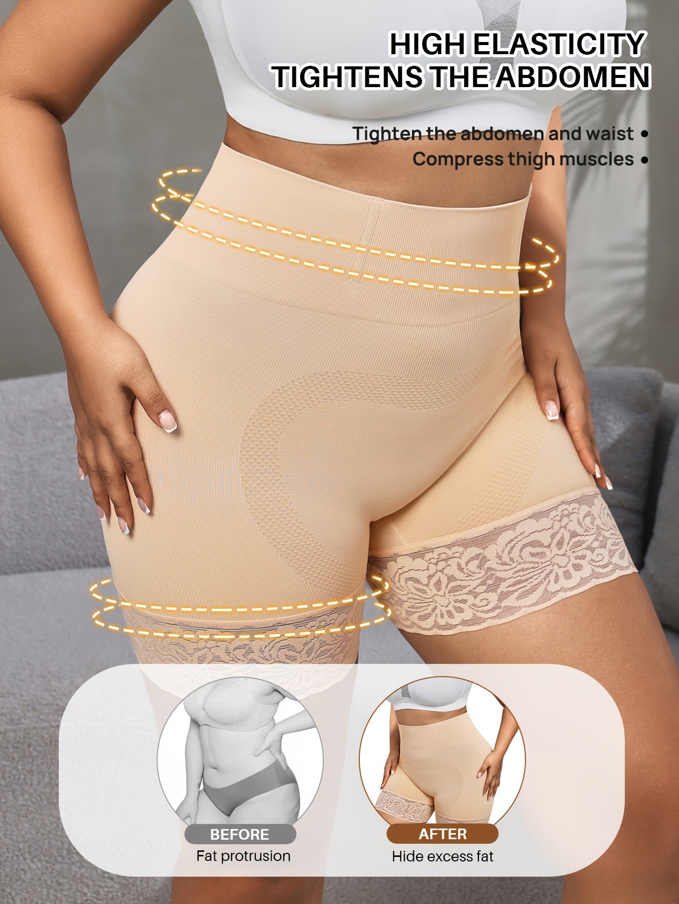 Short gainant taille haute dentelle sculptante push up