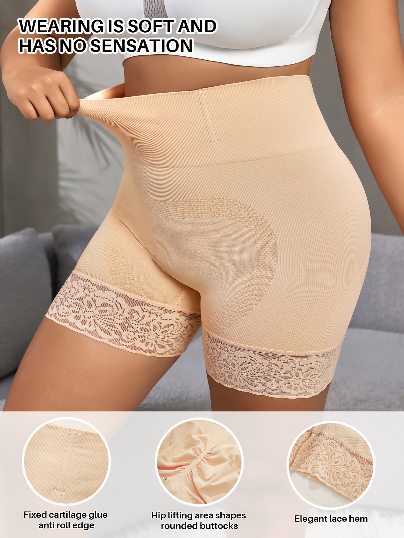 Short gainant taille haute dentelle sculptante push up