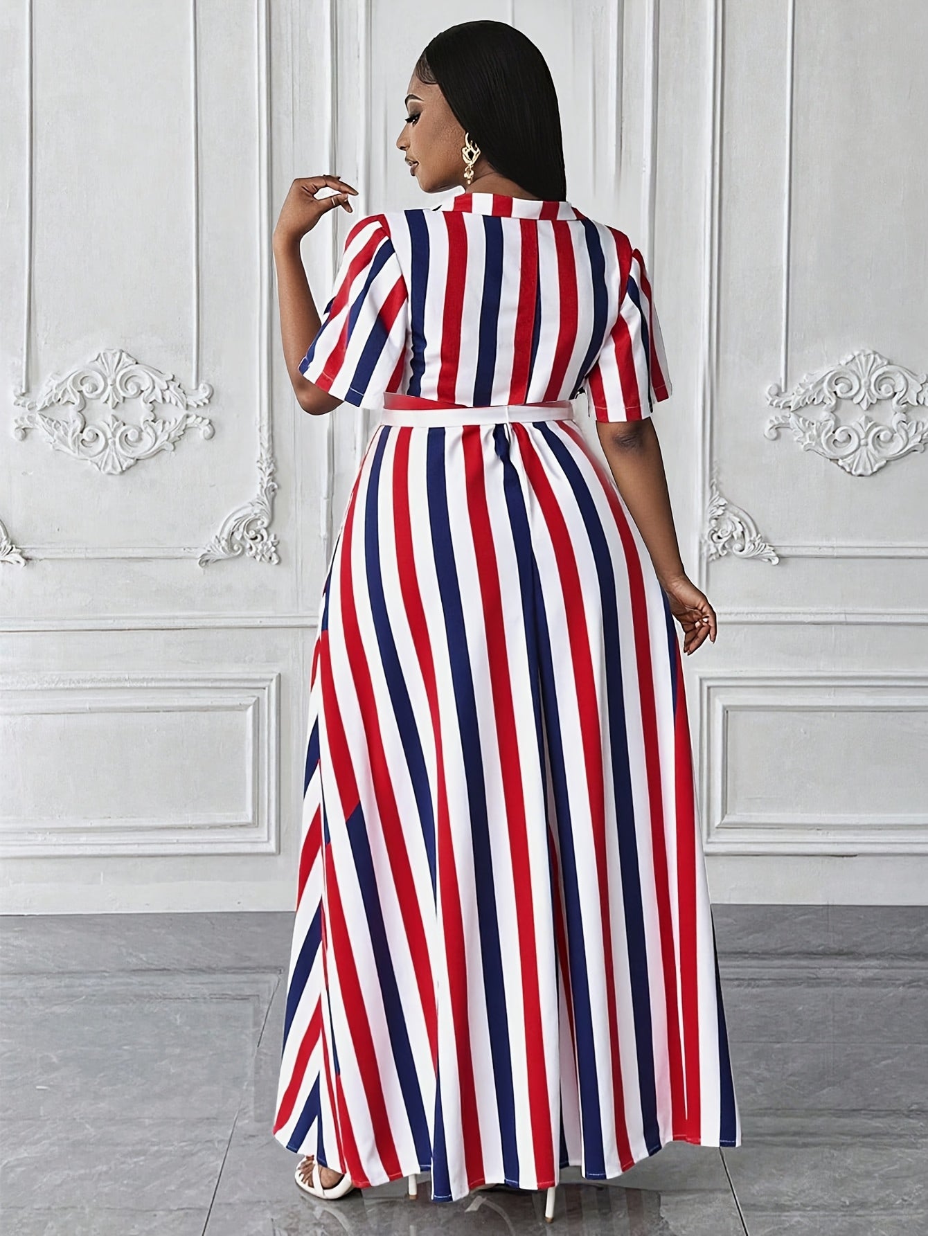 Robe-chemise à imprimé rayé pour femme, grande taille