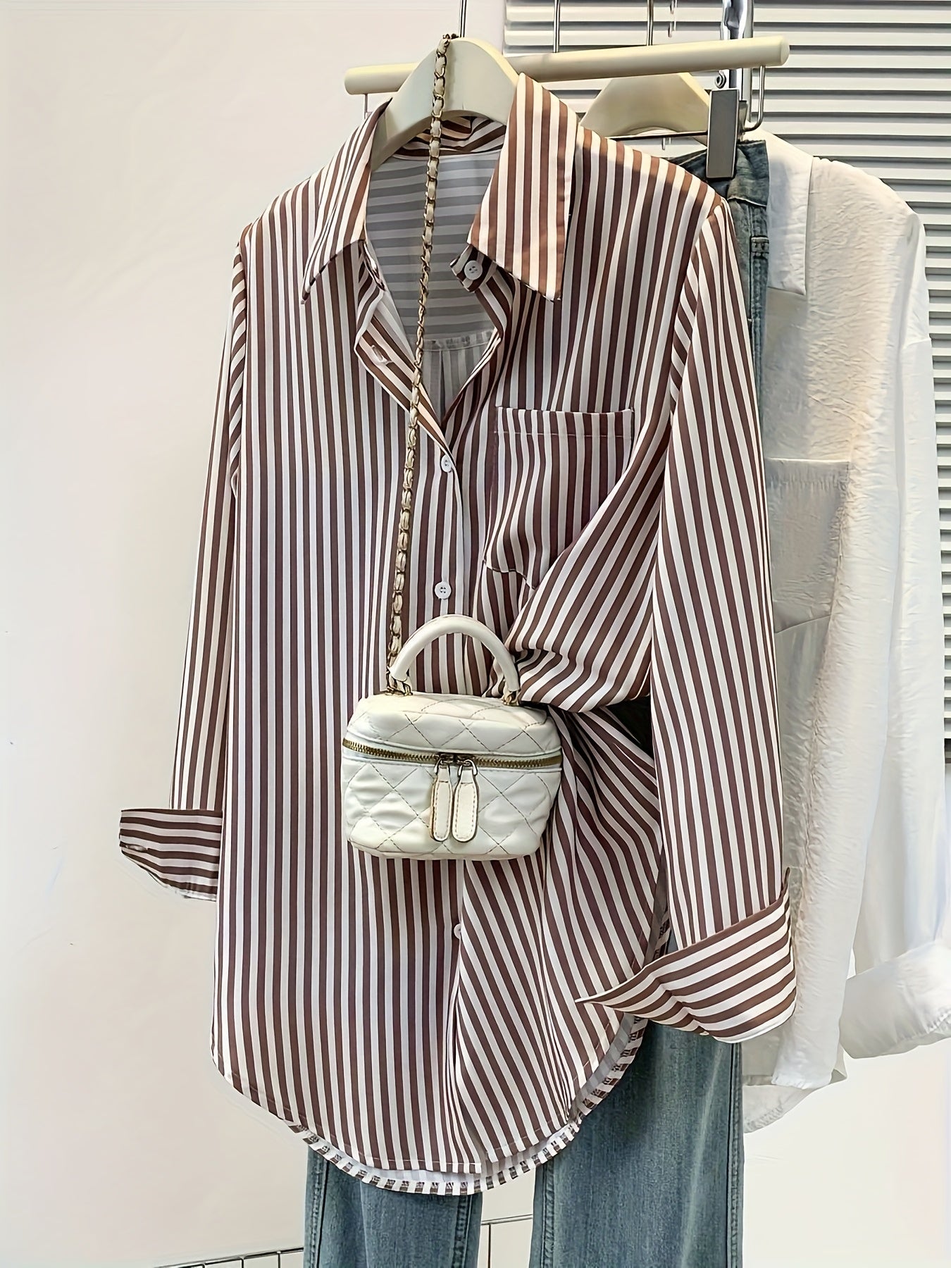 Chemise manches longues rayé pour femmes grande Taille