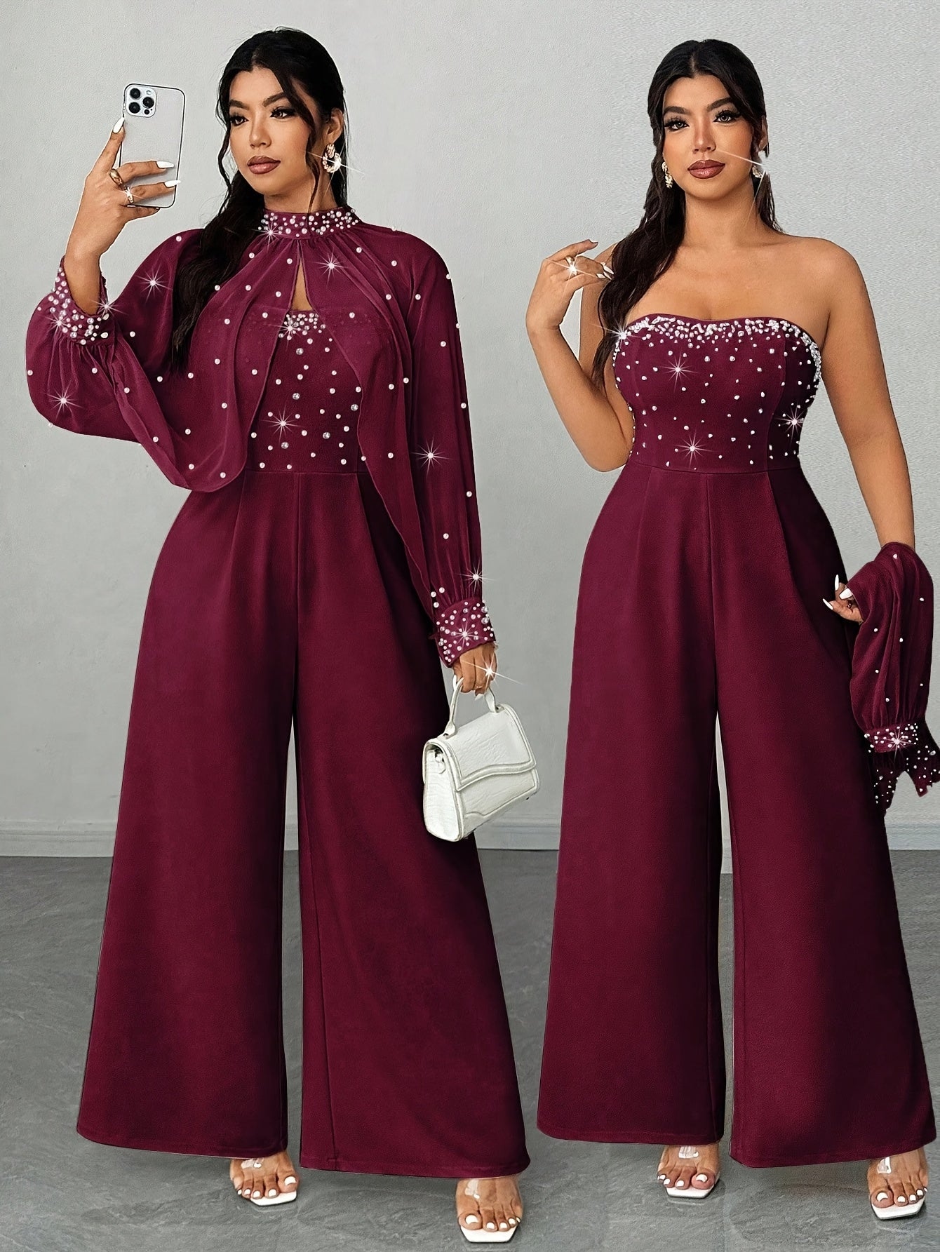 Combinaison-, pantalon ample, haut bustier, accompagné d'un châle