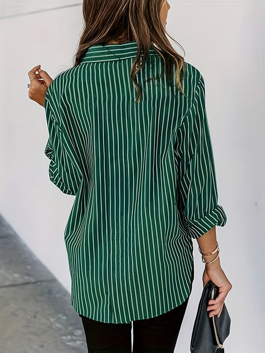 Chemise élégante à rayures pour femme ,manches Longues