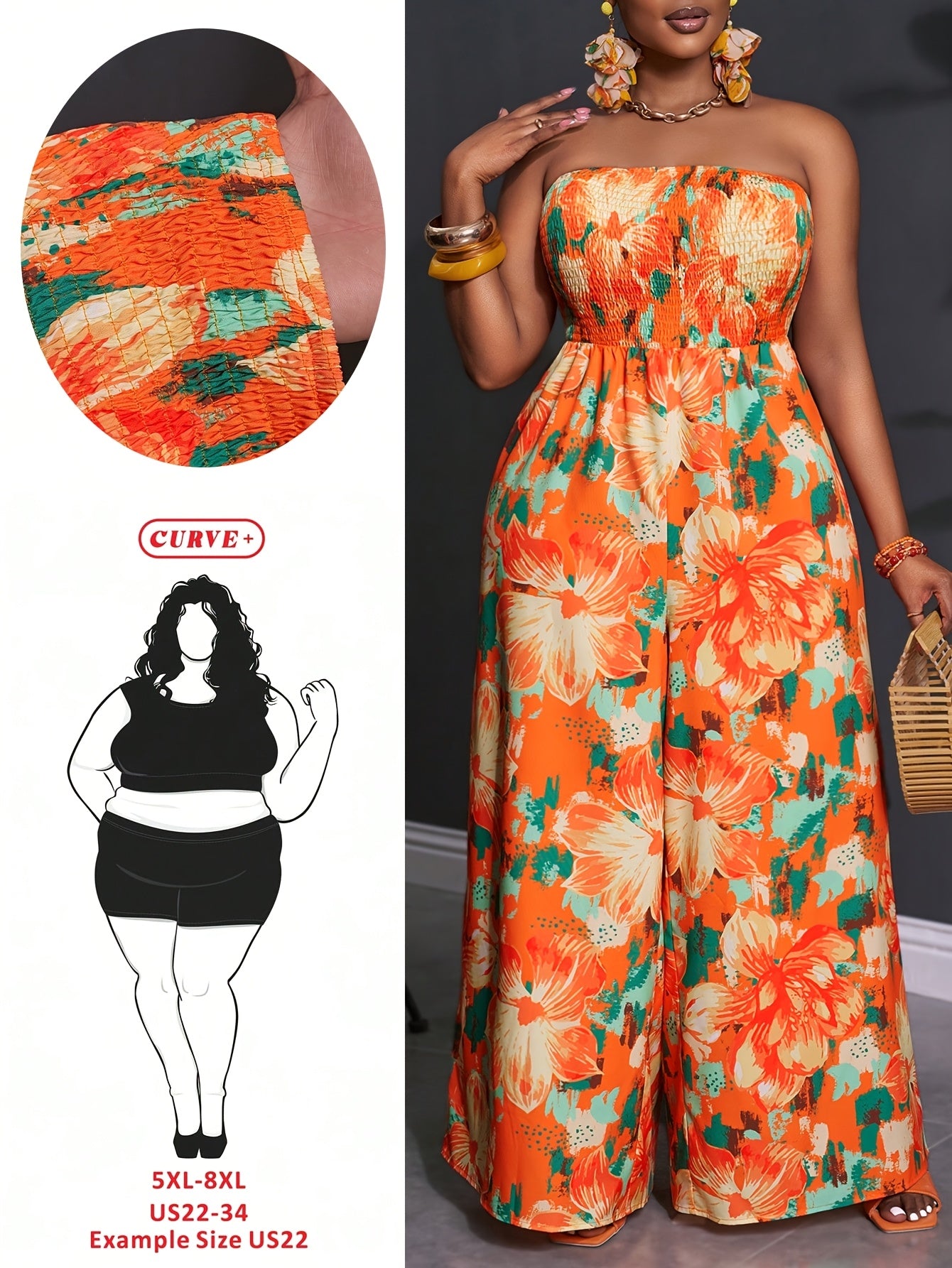 Combinaison grande taille pour femmes, design dos ouvert, motif Imprimé floral, pantalon décontracté sans manches taille haute
