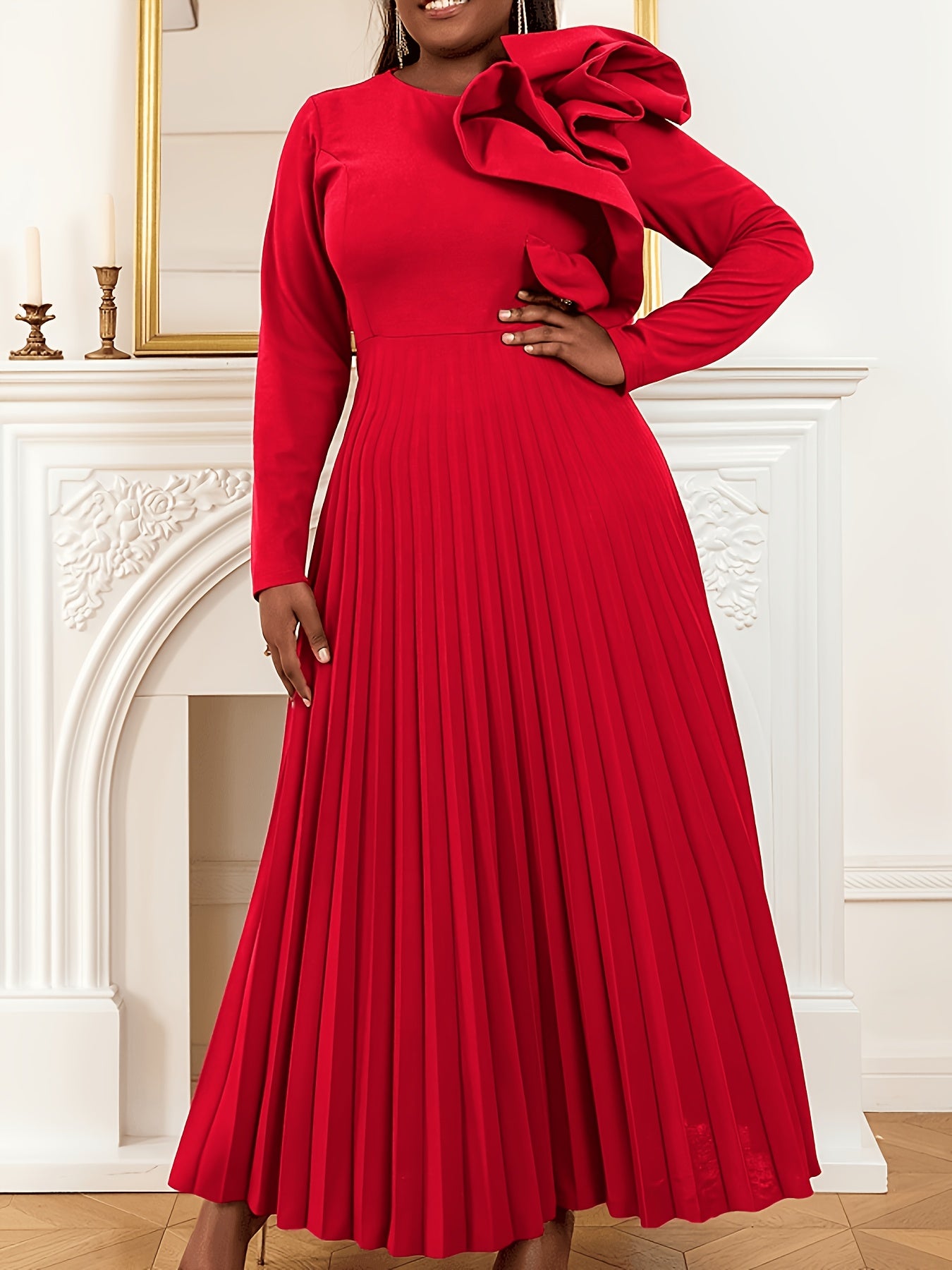 Grande Taille - Grande Taille - Une Robe Longue Exagérée à Volants et Plissée en Trois Dimensions pour Femmes, Idéale pour les Soirées, les Rendez-vous et les Fêtes