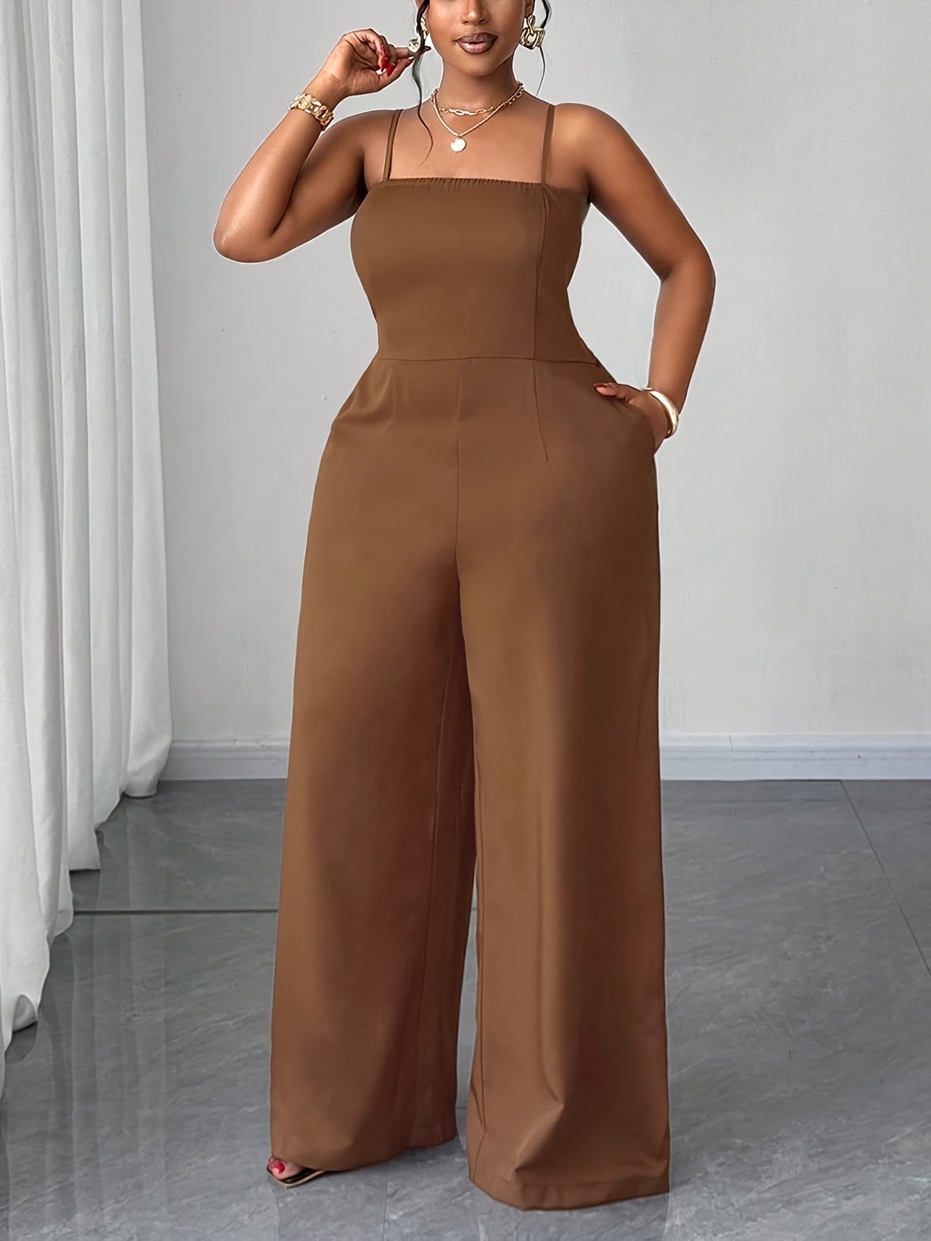Combinaison marron grande taille femme, avec cardigan en voile