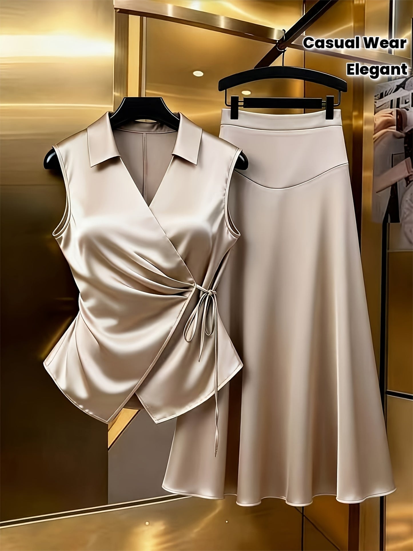 Ensemble Blouse Décontractée et Élégante pour Femmes de Grande Taille et Jupe évasée