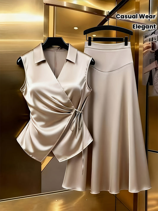 Ensemble Blouse Décontractée et Élégante pour Femmes de Grande Taille et Jupe évasée