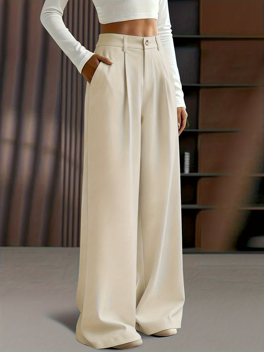 Pantalon Élégant à Jambes Larges pour Femmes Grande Taille - Poche Oblique et Fermeture Éclair,