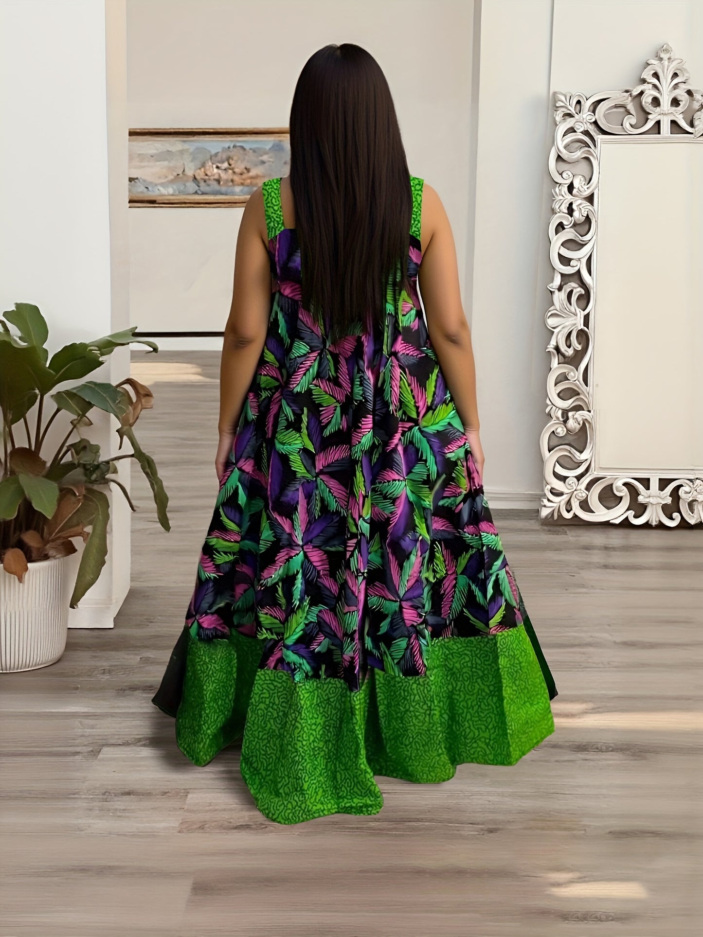 Robe Décontractée Imprimée Sans Manches, style Africain