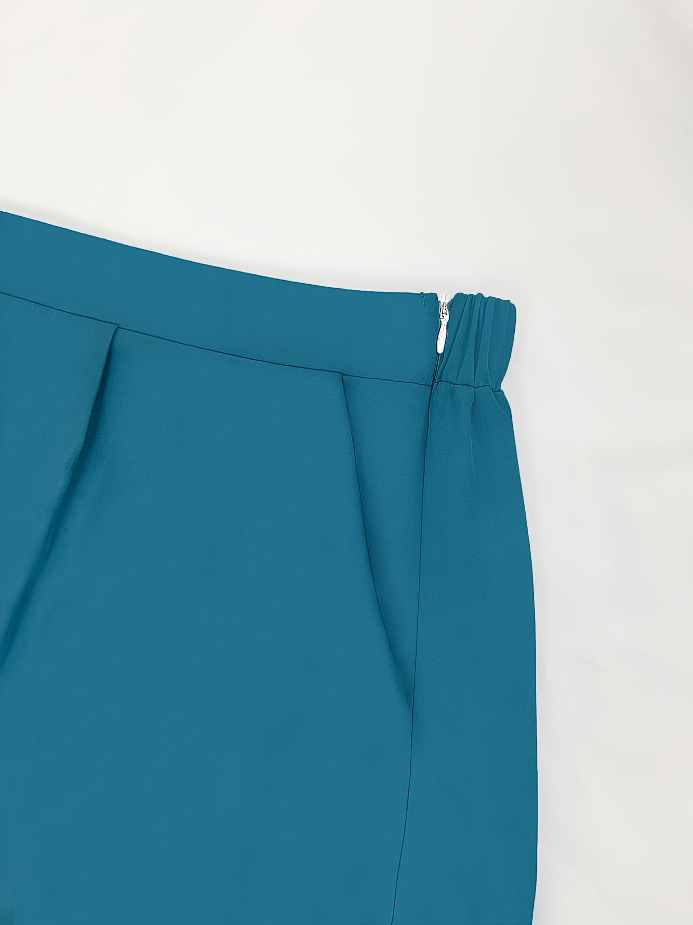 Ensemble Pantalon droit large, taille haute, haut évasé à manches longues bleu