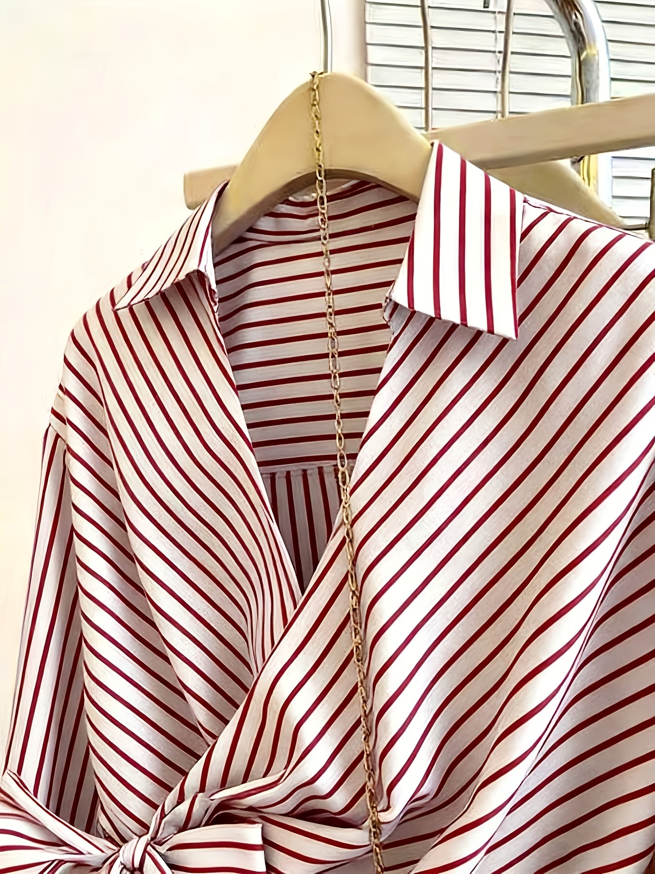 Grande Taille - Chemise à Rayures et Nœud Papillon Croisés Style Français