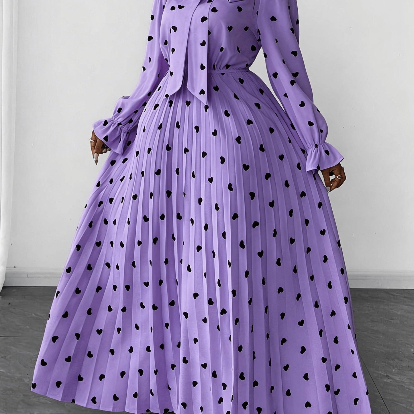 Robe A-Line à Manches Longues Tendance pour Femmes, Grande Taille, avec un Imprimé Style Princesse et un Col Montant