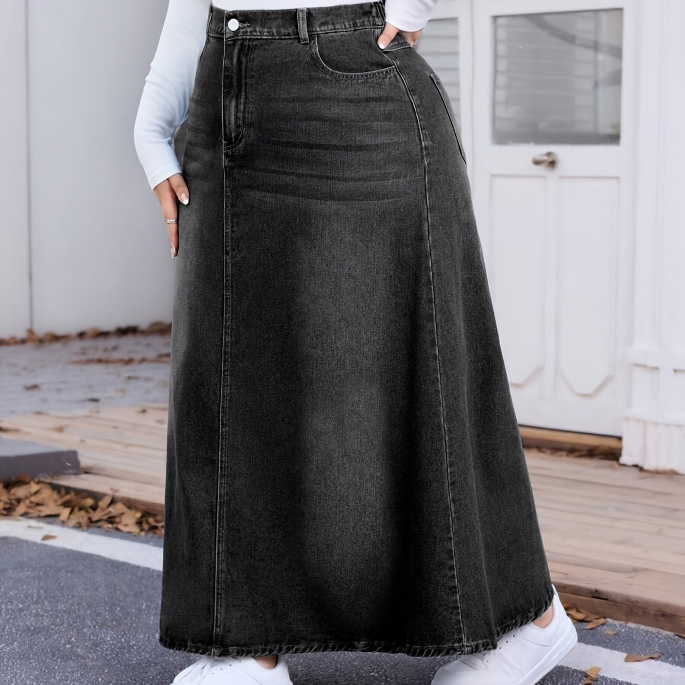 Jupe en jean délavé , pour femme grande taille, style printanier