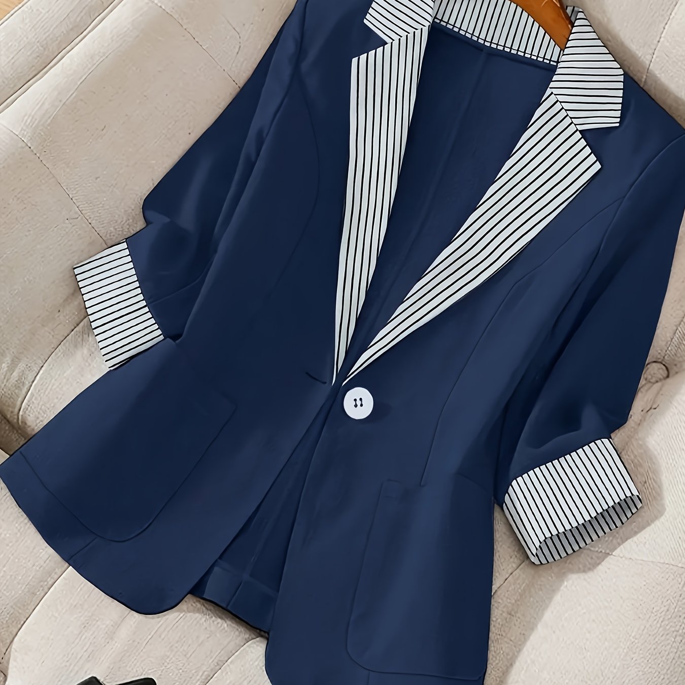 Blazer à manches longues rayées, taille grande
