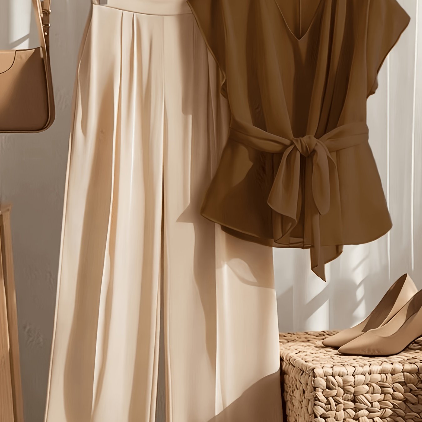 Ensemble tendance Grande taille femme : haut cintrée à col en V et pantalon large