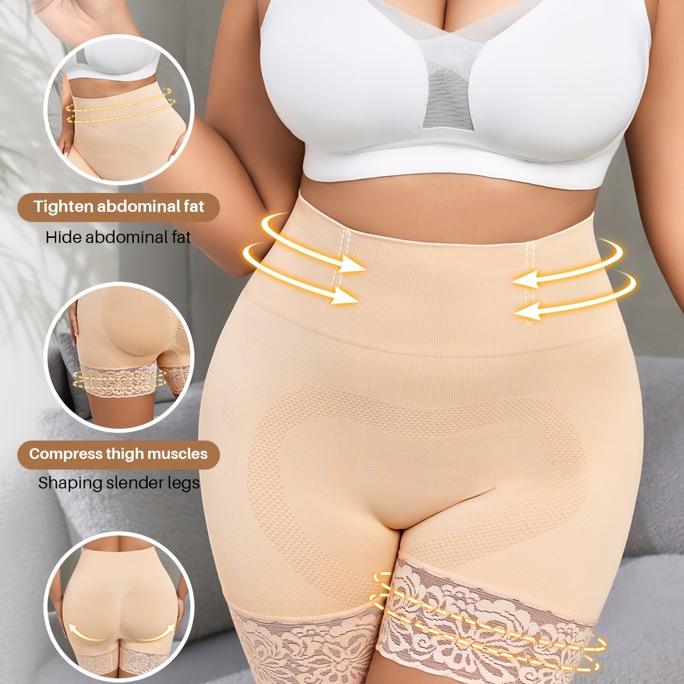 Short gainant taille haute dentelle sculptante push up
