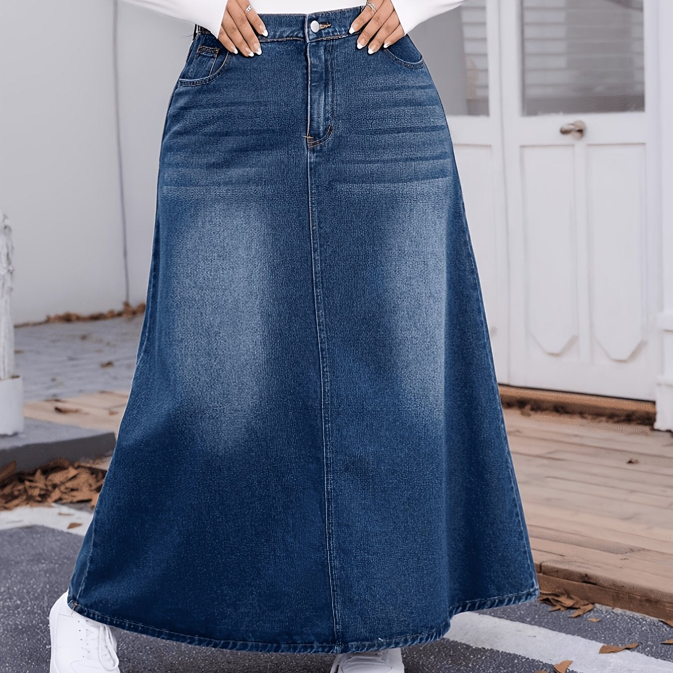 Jupe en jean délavé , pour femme grande taille, style printanier