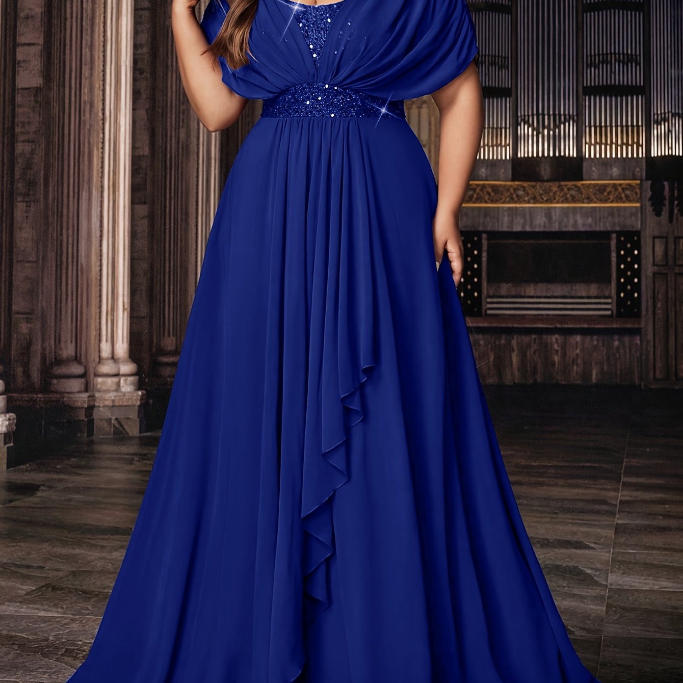 Robe de Soirée Élégante en Mousseline de Soie à Sequins - Grande Taille