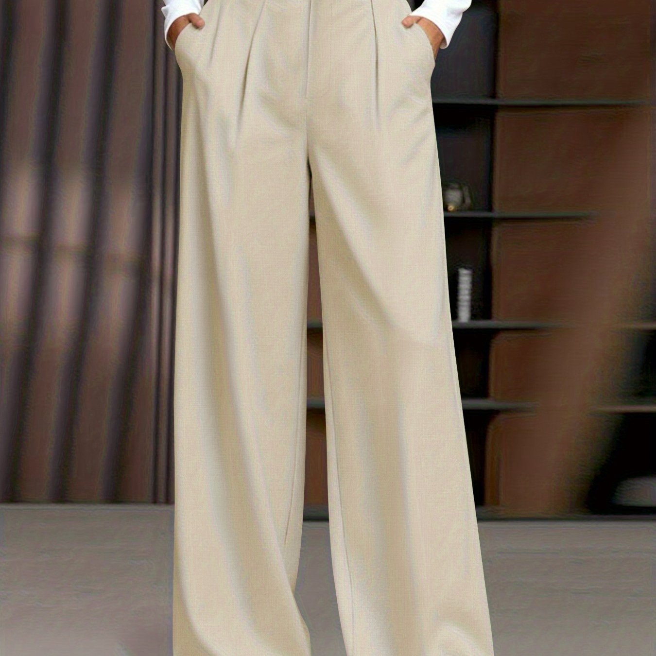 Pantalon Élégant à Jambes Larges pour Femmes Grande Taille - Poche Oblique et Fermeture Éclair,