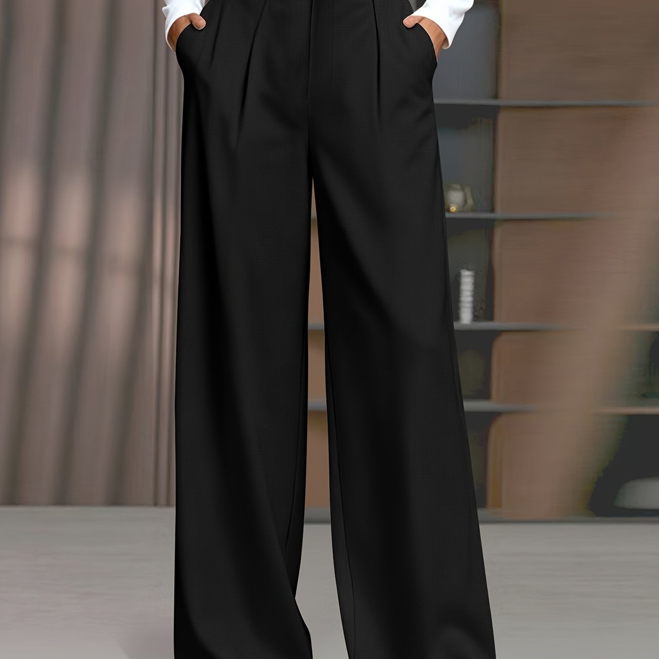 Pantalon Élégant à Jambes Larges pour Femmes Grande Taille - Poche Oblique et Fermeture Éclair,