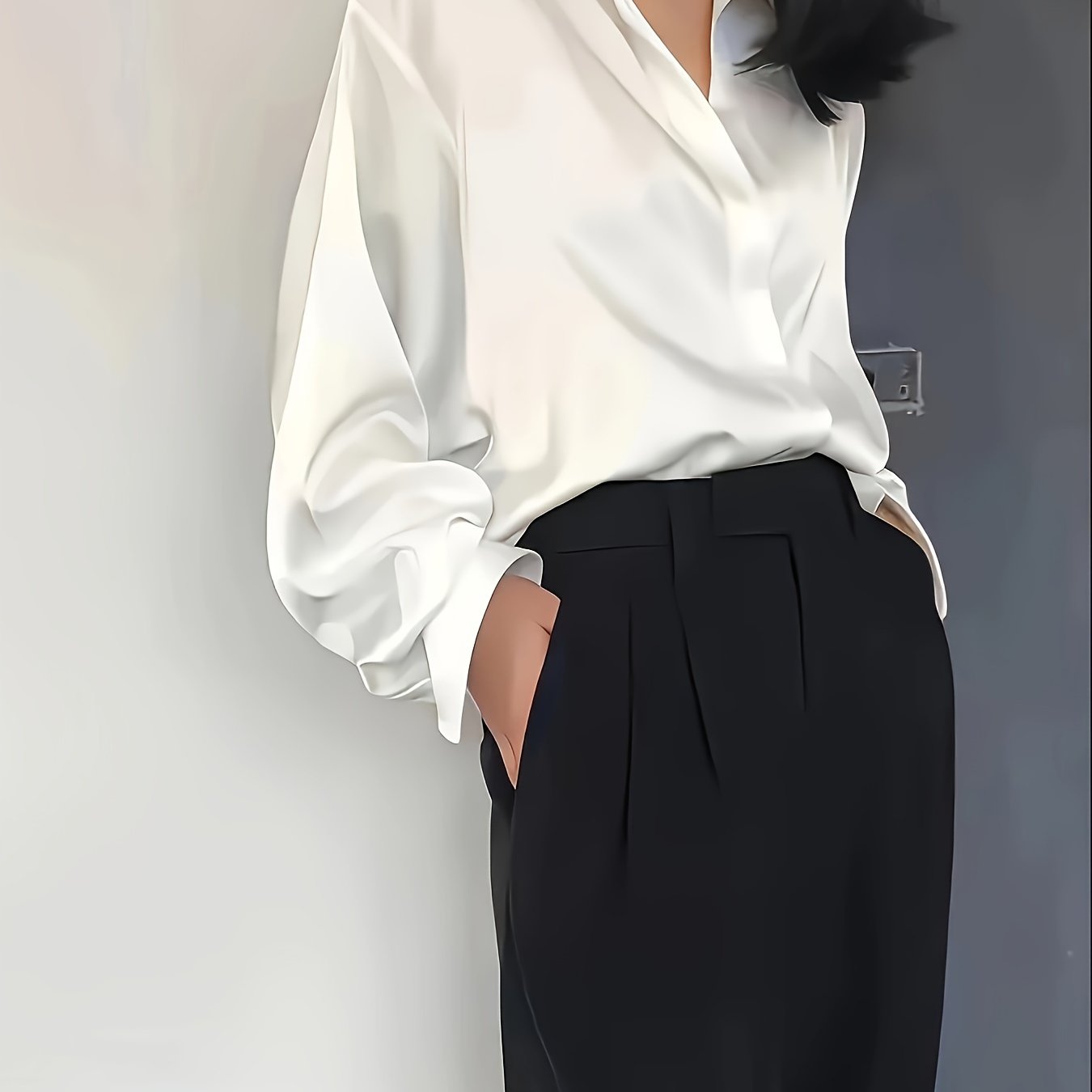 Chemise Décontractée en satin grande taille, pour femme ,à manches longues.
