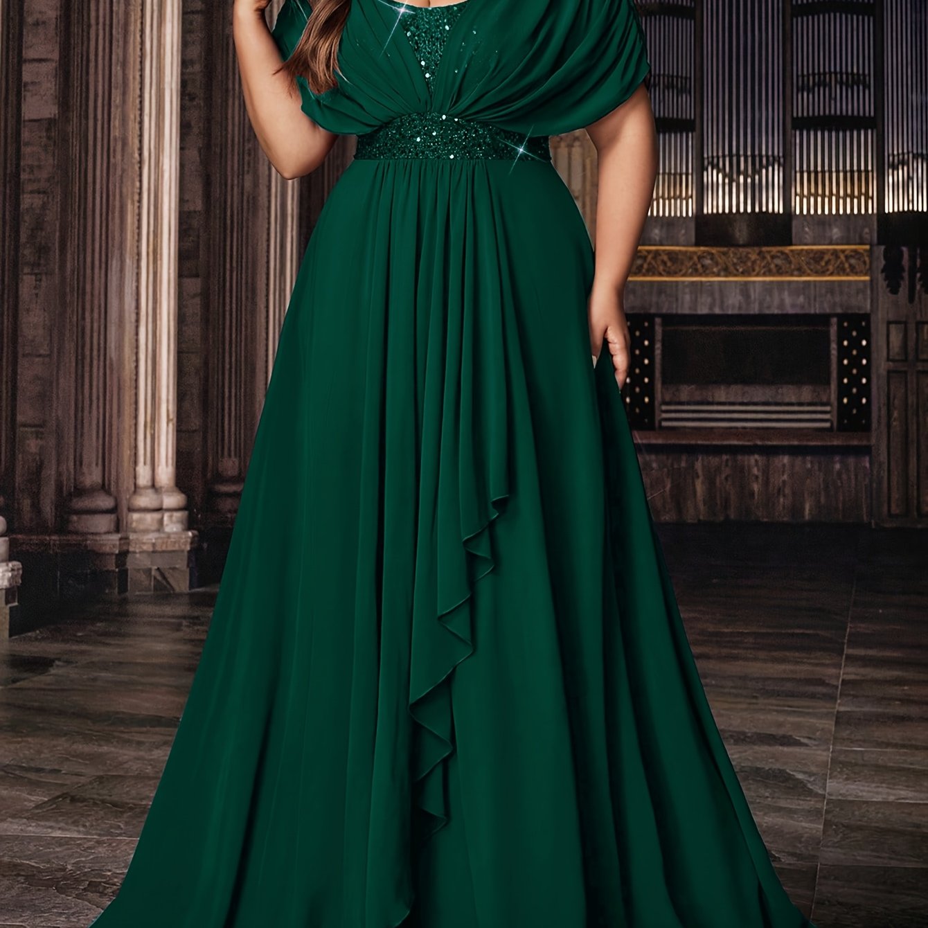 Robe de Soirée Élégante en Mousseline de Soie à Sequins - Grande Taille