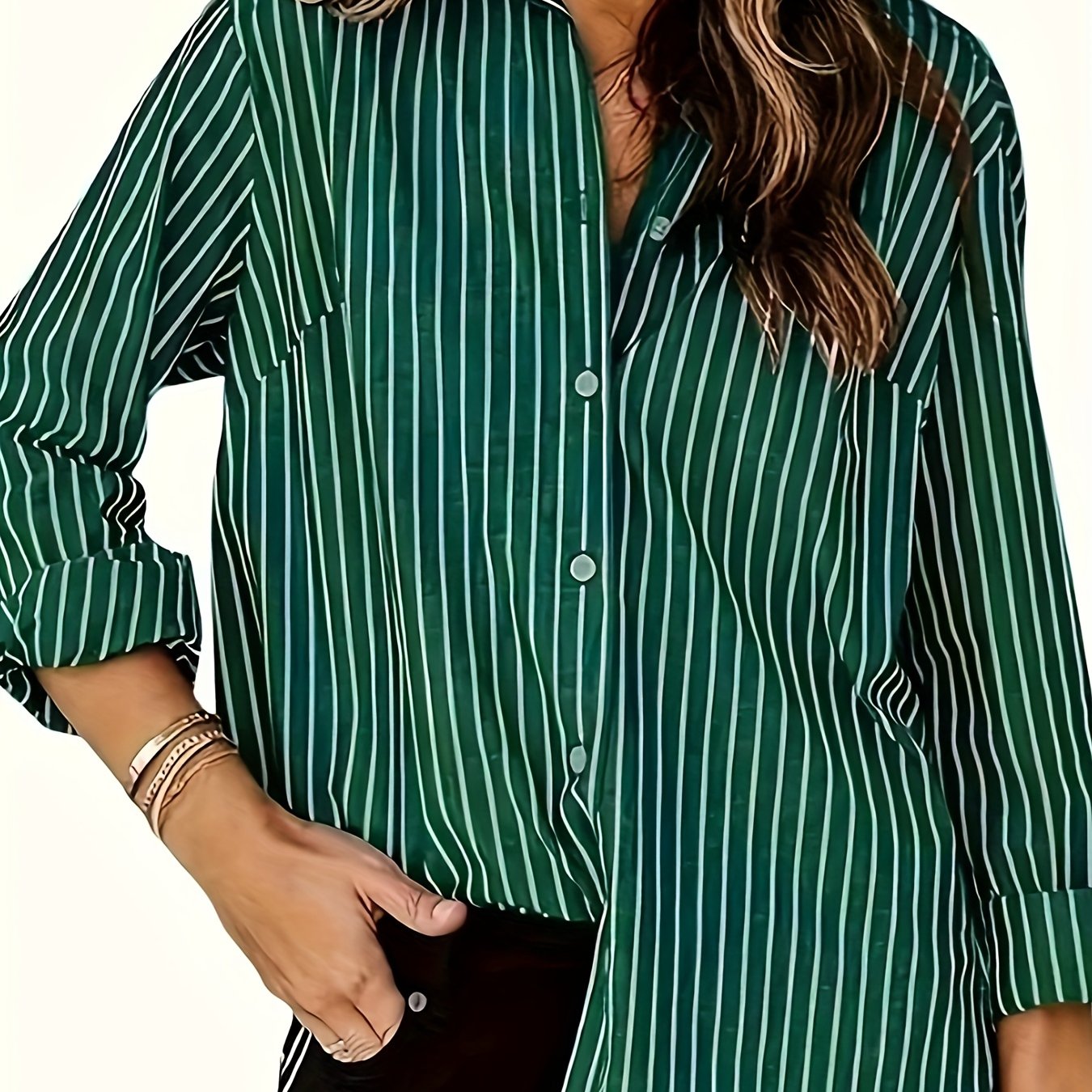 Chemise élégante à rayures pour femme ,manches Longues