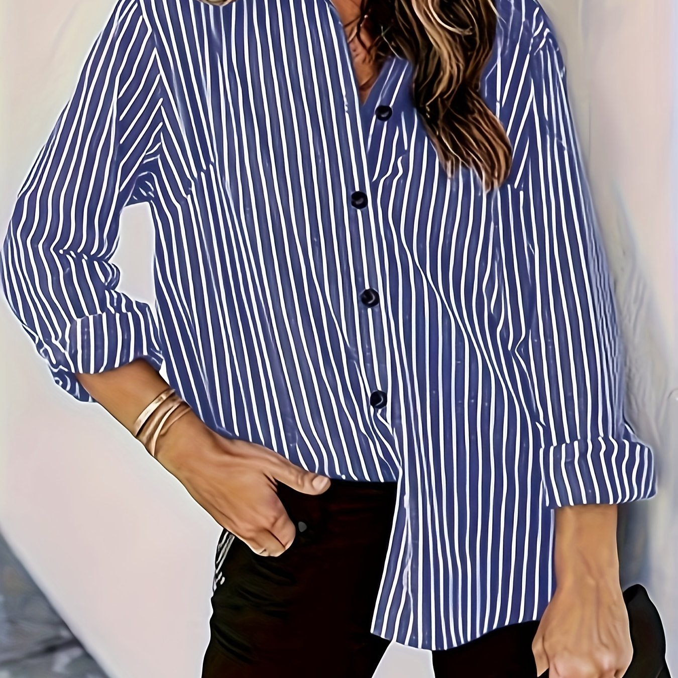 Chemise élégante à rayures pour femme ,manches Longues