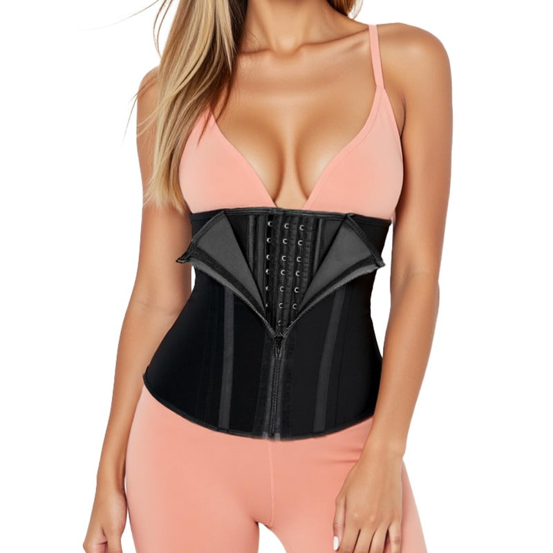 Ceinture abdominale élégante en latex blanc pour femmes , avec ouverture et fermeture à glissière.