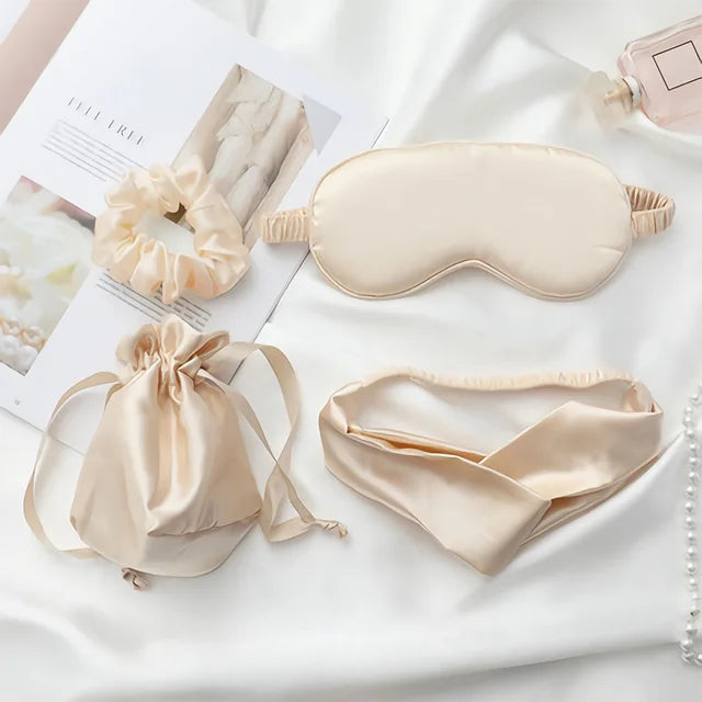 Masque de sommeil en fausse soie, combinaison quatre pièces, doux et respectueux de la peau, léger, résistant au repos, voyage, sieste, mieux dormir pour femmes