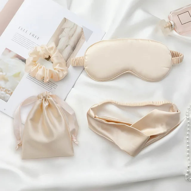 Masque de sommeil en fausse soie, combinaison quatre pièces, doux et respectueux de la peau, léger, résistant au repos, voyage, sieste, mieux dormir pour femmes