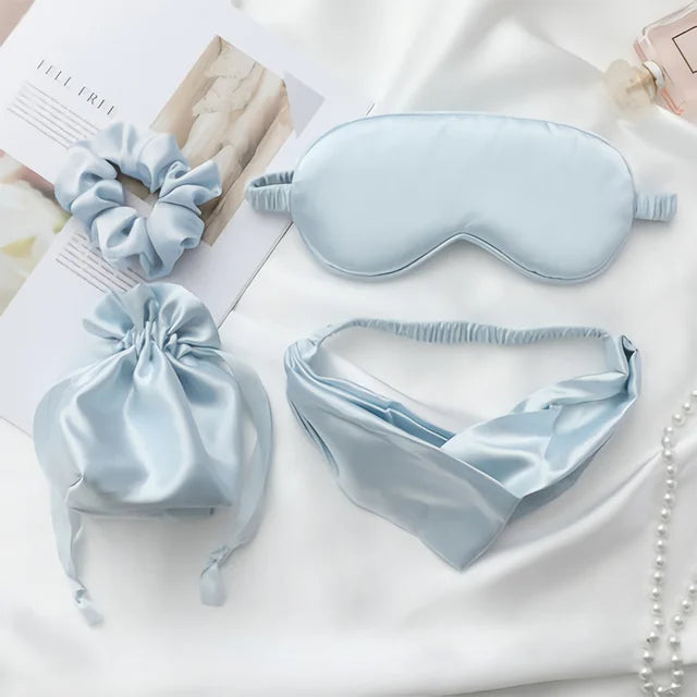 Masque de sommeil en fausse soie, combinaison quatre pièces, doux et respectueux de la peau, léger, résistant au repos, voyage, sieste, mieux dormir pour femmes