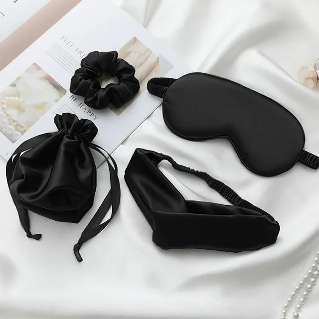 Masque de sommeil en fausse soie, combinaison quatre pièces, doux et respectueux de la peau, léger, résistant au repos, voyage, sieste, mieux dormir pour femmes
