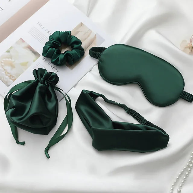 Masque de sommeil en fausse soie, combinaison quatre pièces, doux et respectueux de la peau, léger, résistant au repos, voyage, sieste, mieux dormir pour femmes