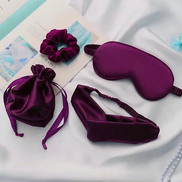 Masque de sommeil en fausse soie, combinaison quatre pièces, doux et respectueux de la peau, léger, résistant au repos, voyage, sieste, mieux dormir pour femmes