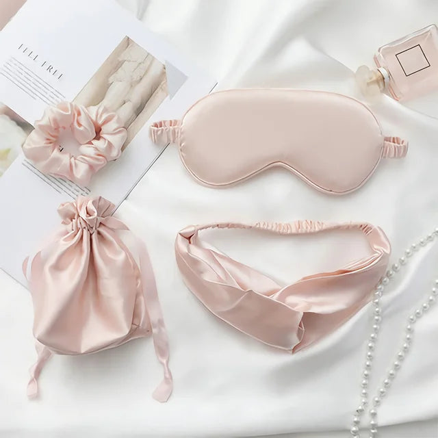 Masque de sommeil en fausse soie, combinaison quatre pièces, doux et respectueux de la peau, léger, résistant au repos, voyage, sieste, mieux dormir pour femmes