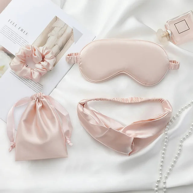 Masque de sommeil en fausse soie, combinaison quatre pièces, doux et respectueux de la peau, léger, résistant au repos, voyage, sieste, mieux dormir pour femmes