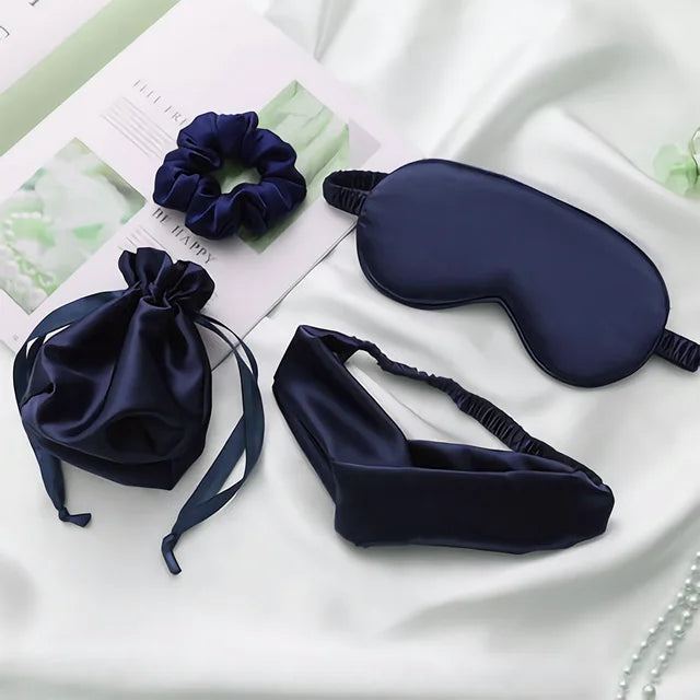 Masque de sommeil en fausse soie, combinaison quatre pièces, doux et respectueux de la peau, léger, résistant au repos, voyage, sieste, mieux dormir pour femmes
