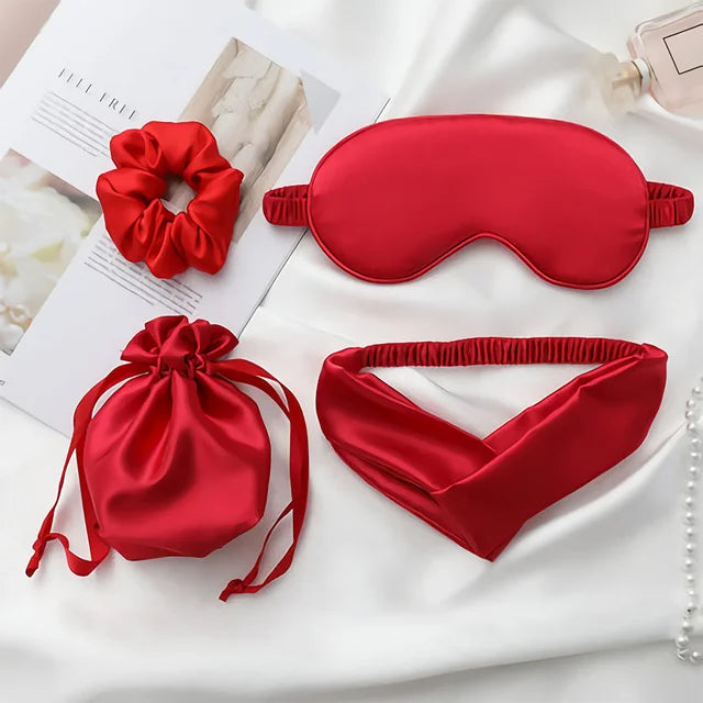 Masque de sommeil en fausse soie, combinaison quatre pièces, doux et respectueux de la peau, léger, résistant au repos, voyage, sieste, mieux dormir pour femmes