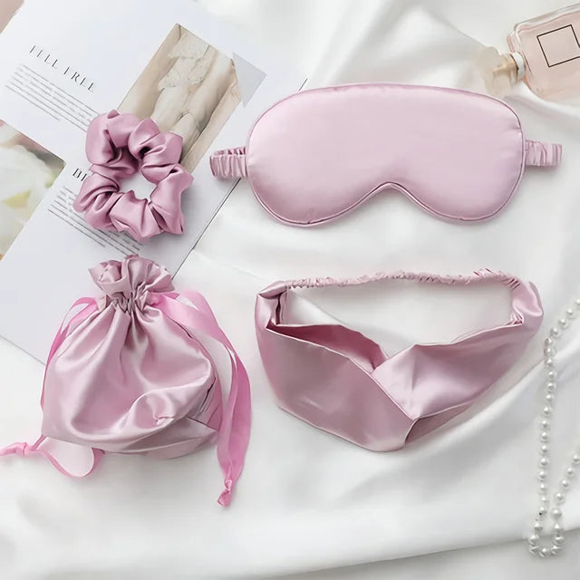 Masque de sommeil en fausse soie, combinaison quatre pièces, doux et respectueux de la peau, léger, résistant au repos, voyage, sieste, mieux dormir pour femmes