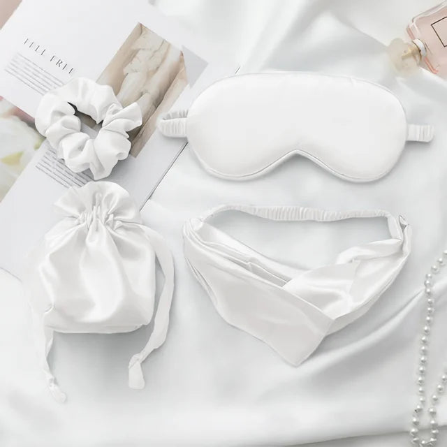 Masque de sommeil en fausse soie, combinaison quatre pièces, doux et respectueux de la peau, léger, résistant au repos, voyage, sieste, mieux dormir pour femmes