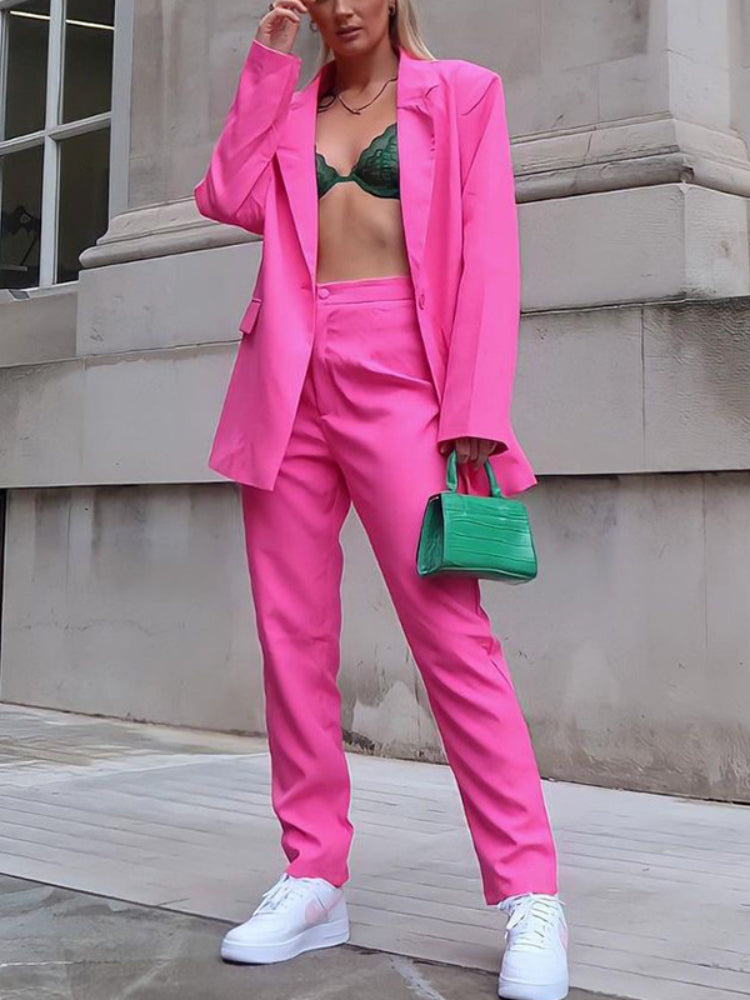 Ensemble tailleur Femmes, Blazer Manches Longues et Pantalon large