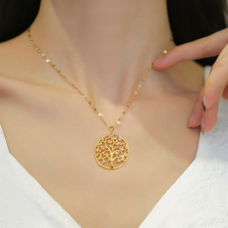 Pendentif arbre de vie pour femmes , en Zircon, pendentif grand arbre en acier inoxydable, bijoux.