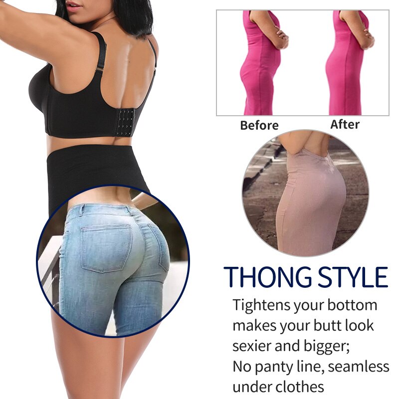 String gainant taille haute pour femmes, sous vêtement amincissant et rehausse les fesses.