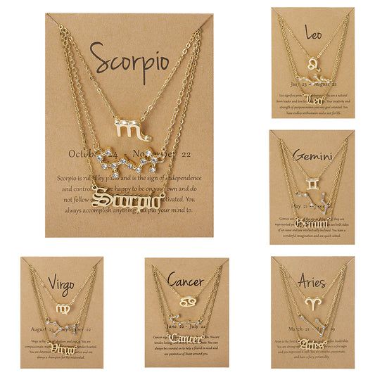 3 pièces/ensemble 12 signe du zodiaque collier pour femmes 12 Constellation pendentif chaîne ras du cou bijoux d'anniversaire avec carte en carton |.