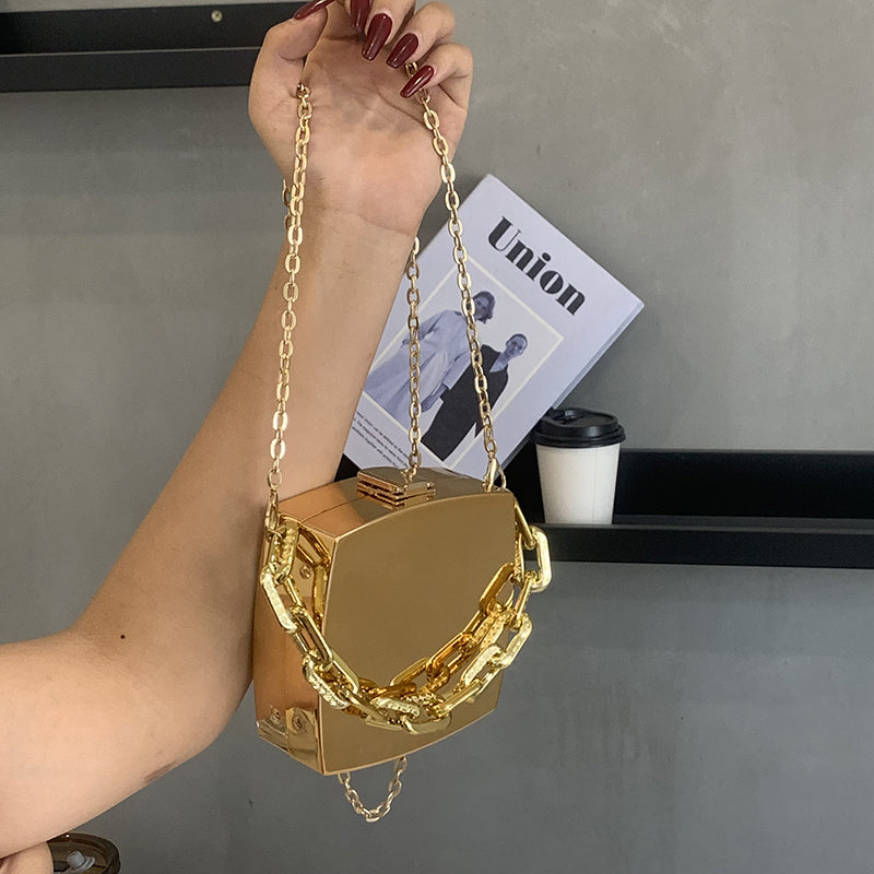Pochette de créateur en PVC or et argent, sacs à bandoulière